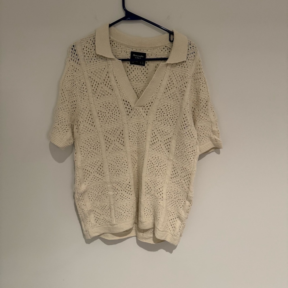 Abercrombie & Fitch Johnny Collar Cream Shirt Size Small Like New